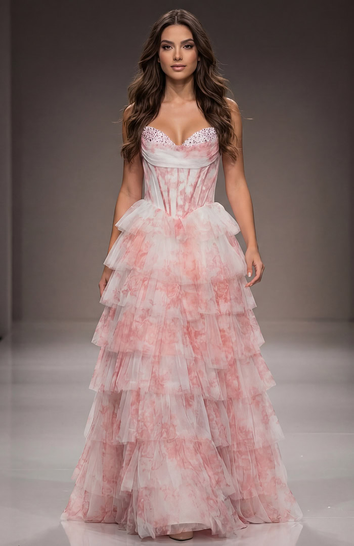 pink multi layered skirt prom dress 47440