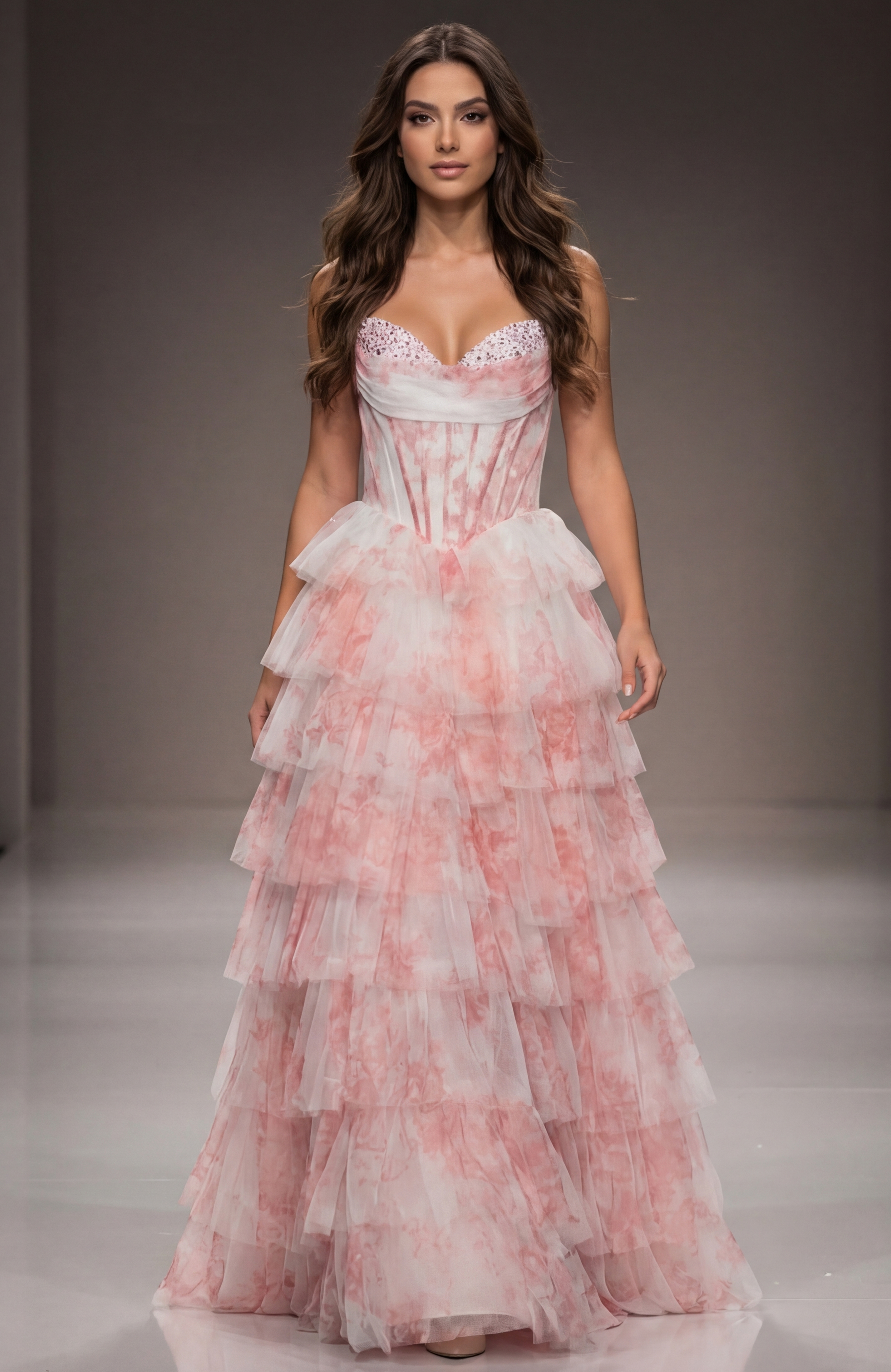 pink multi layered skirt prom dress 47440