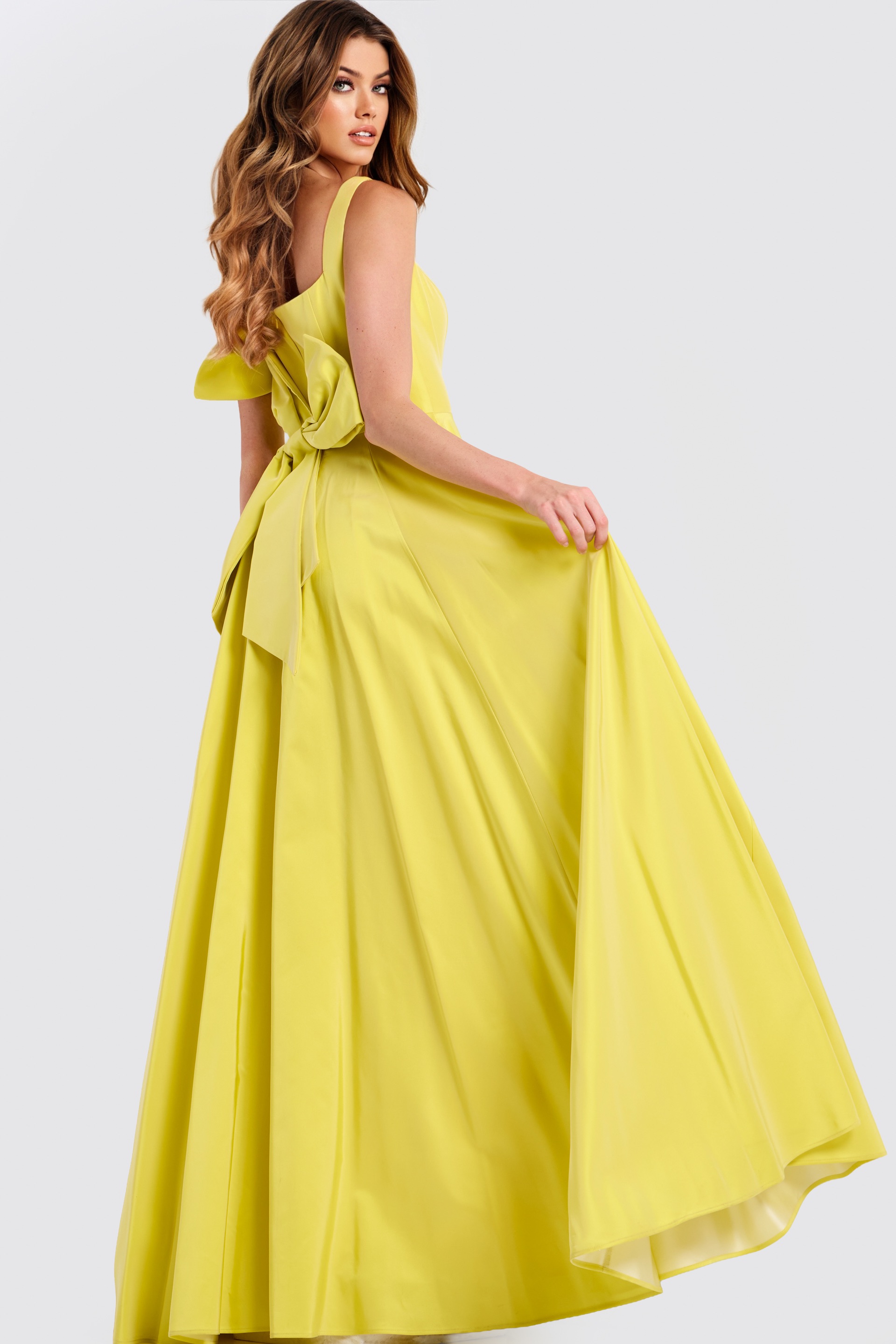 Yellow A-Line Prom Dress With Bow Back