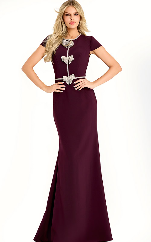 burgundy short sleeves with embellished bow details 47619