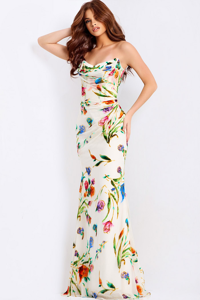Multicolor floral fitted prom dress for spring