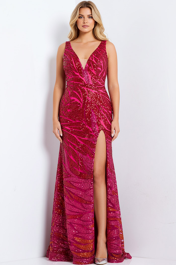 v neckline high slit dress 47682