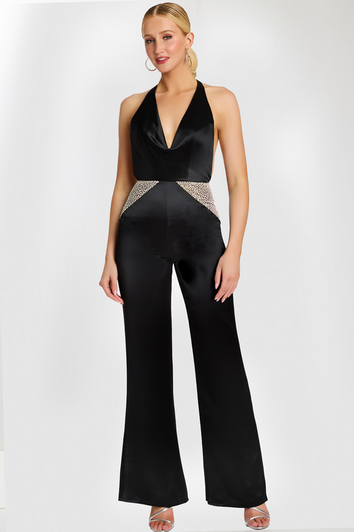 black v neckline embellished jumpsuit 47720
