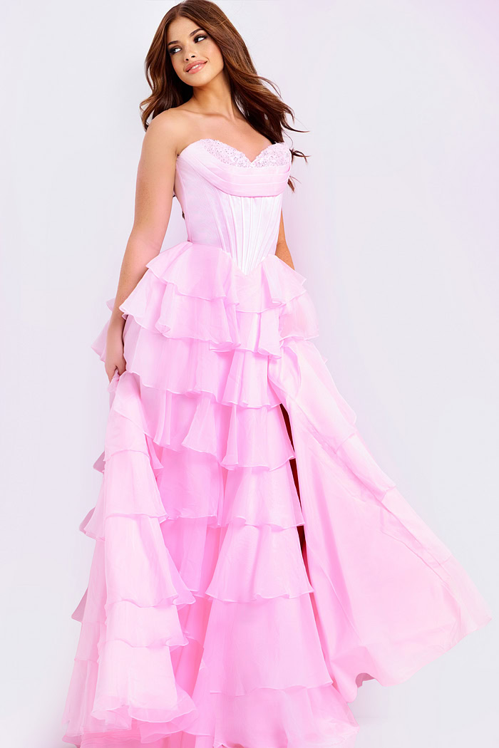 Corset bodice prom dress with layered skirt