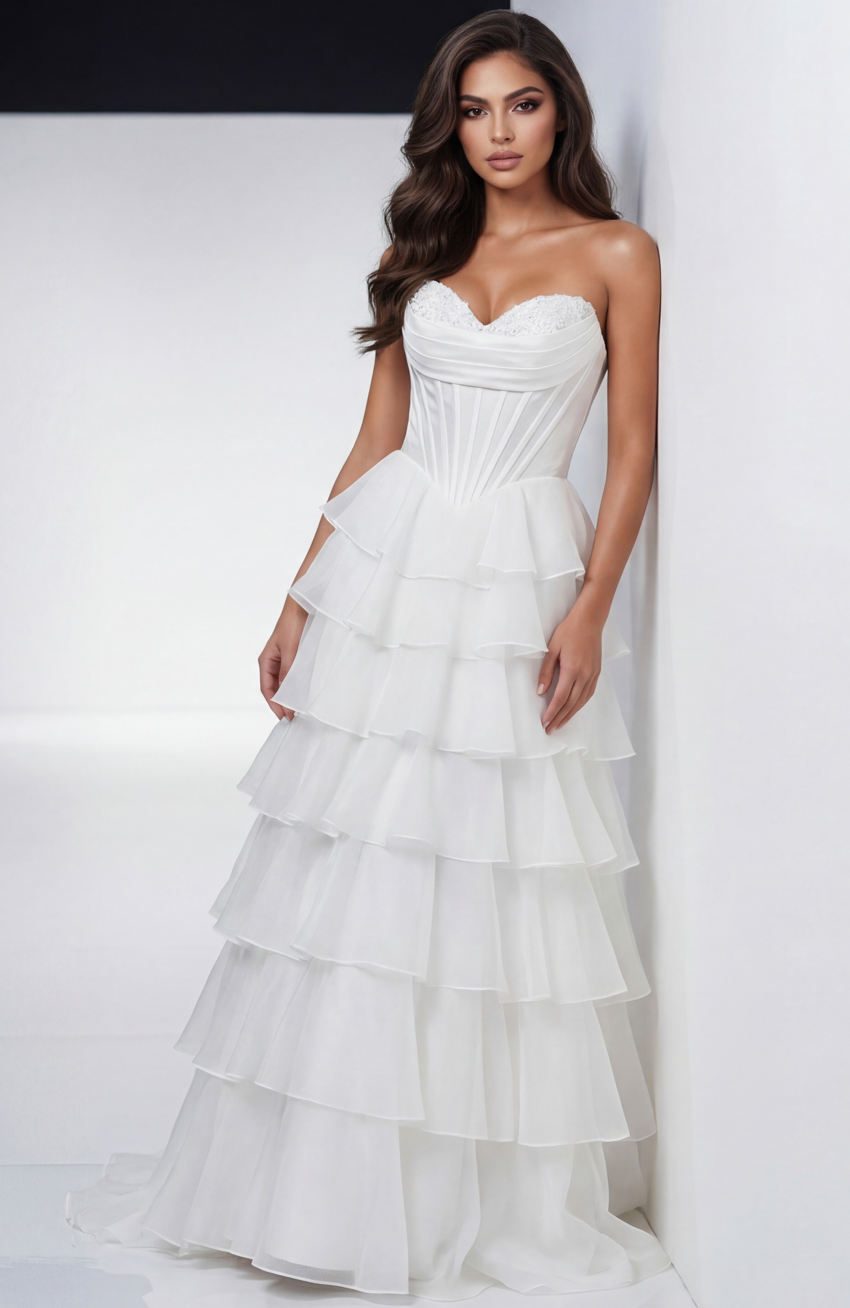 white strapless layered skirt dress 47762