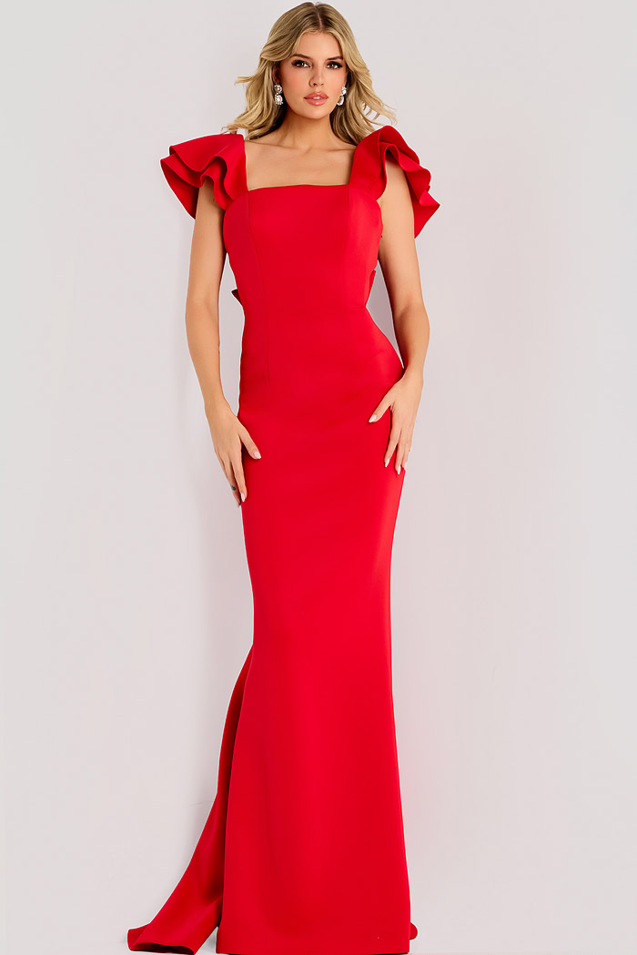 red fitted dress with straight neckline 47844