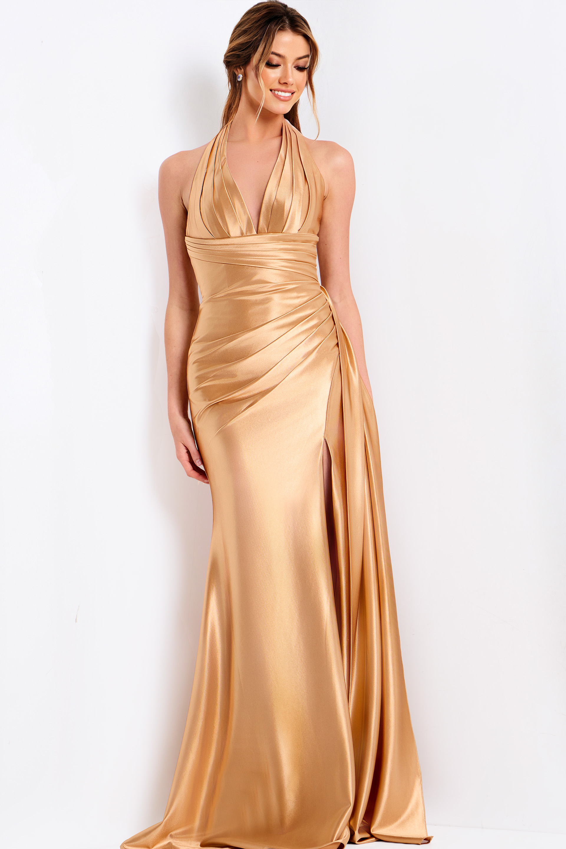 gold halter neckline dress 47866