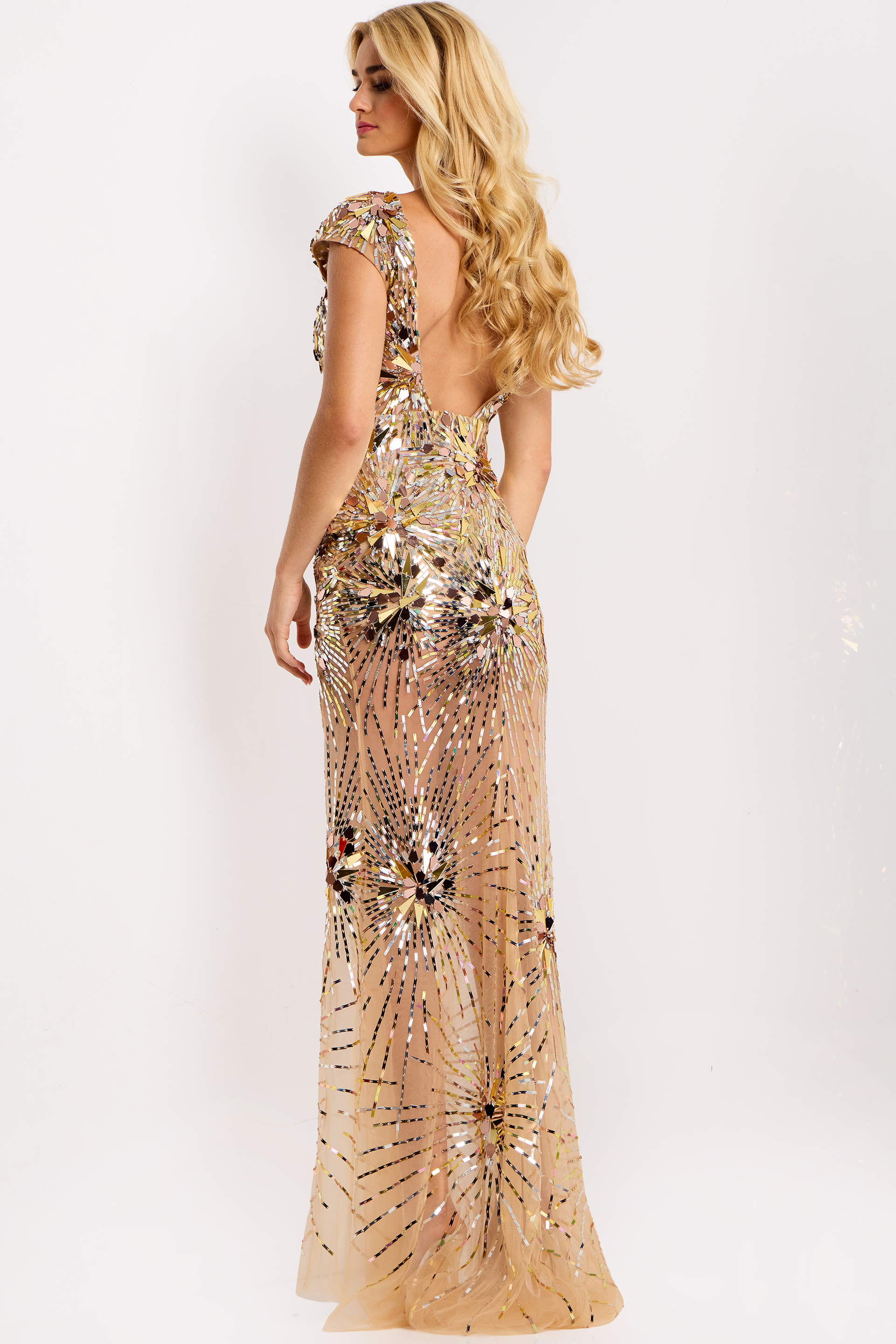 backless gold sheer dress 48051