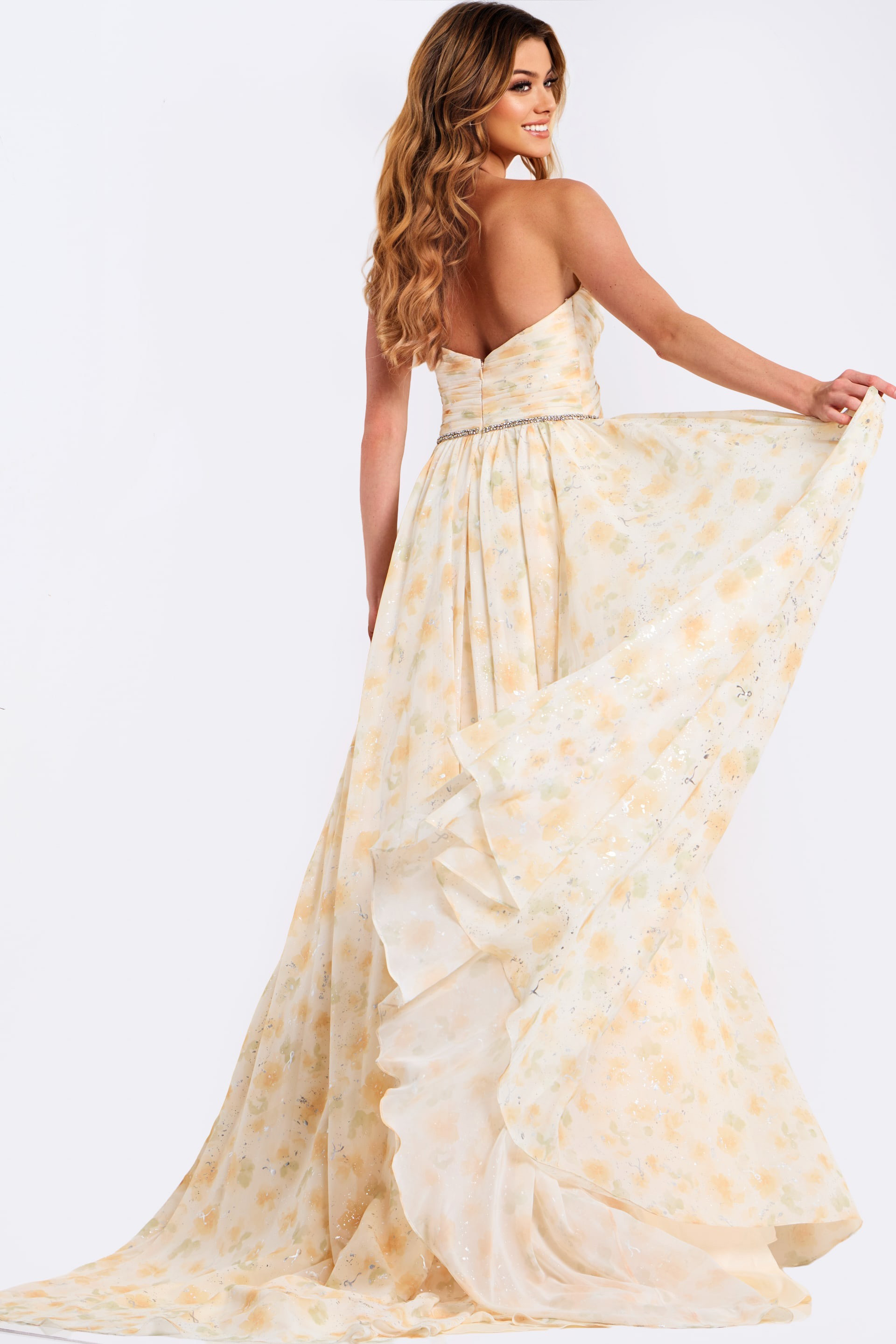 Light Nude Prom Gown With Jeweled Trim