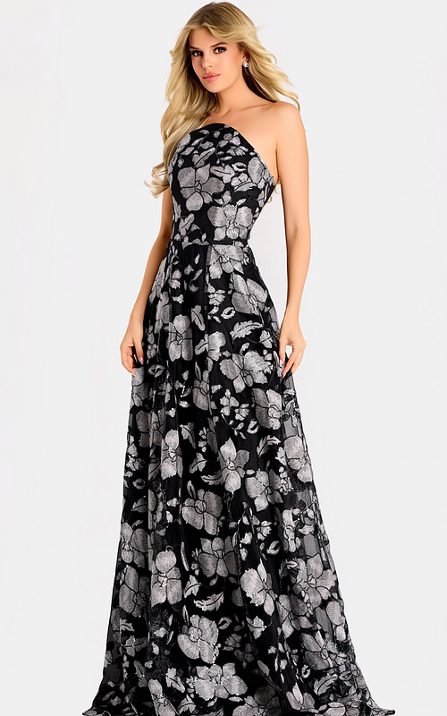black and silver a flowy evening dress