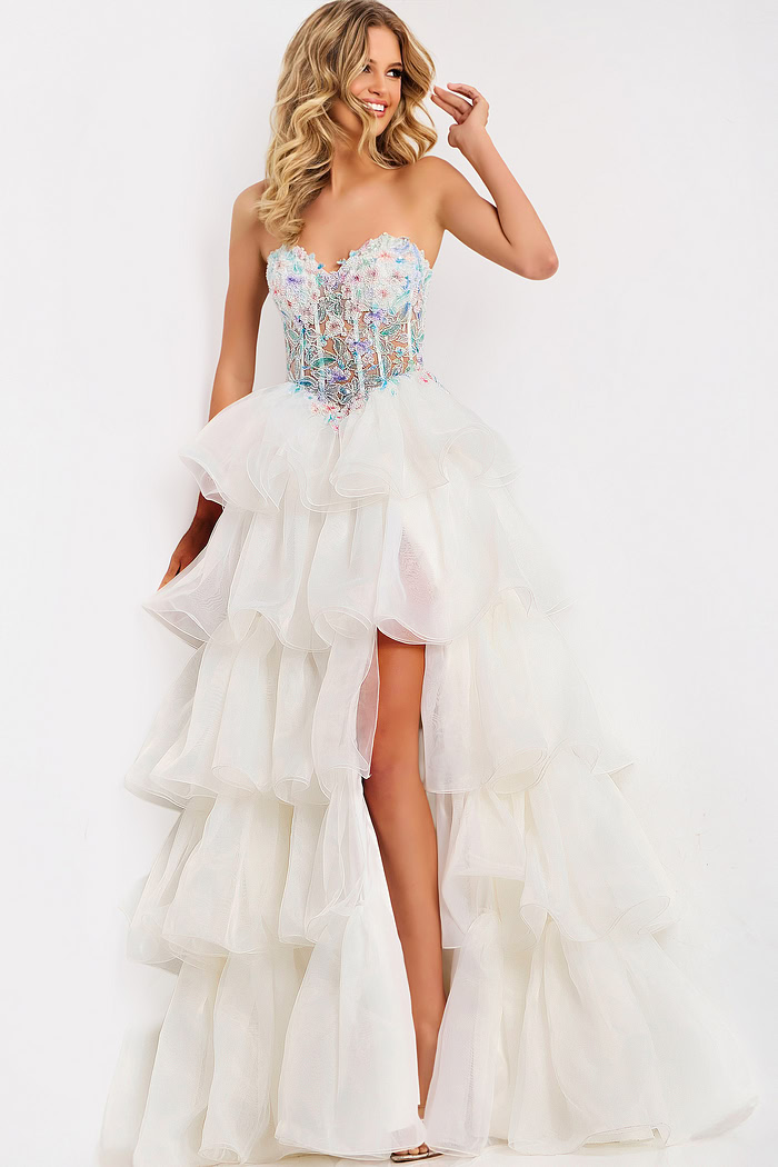 Elegant floral embellished corset prom dress