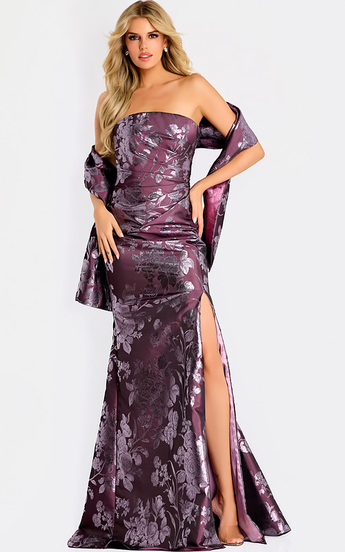 strapless metallic floral dress with matching shawl 48186