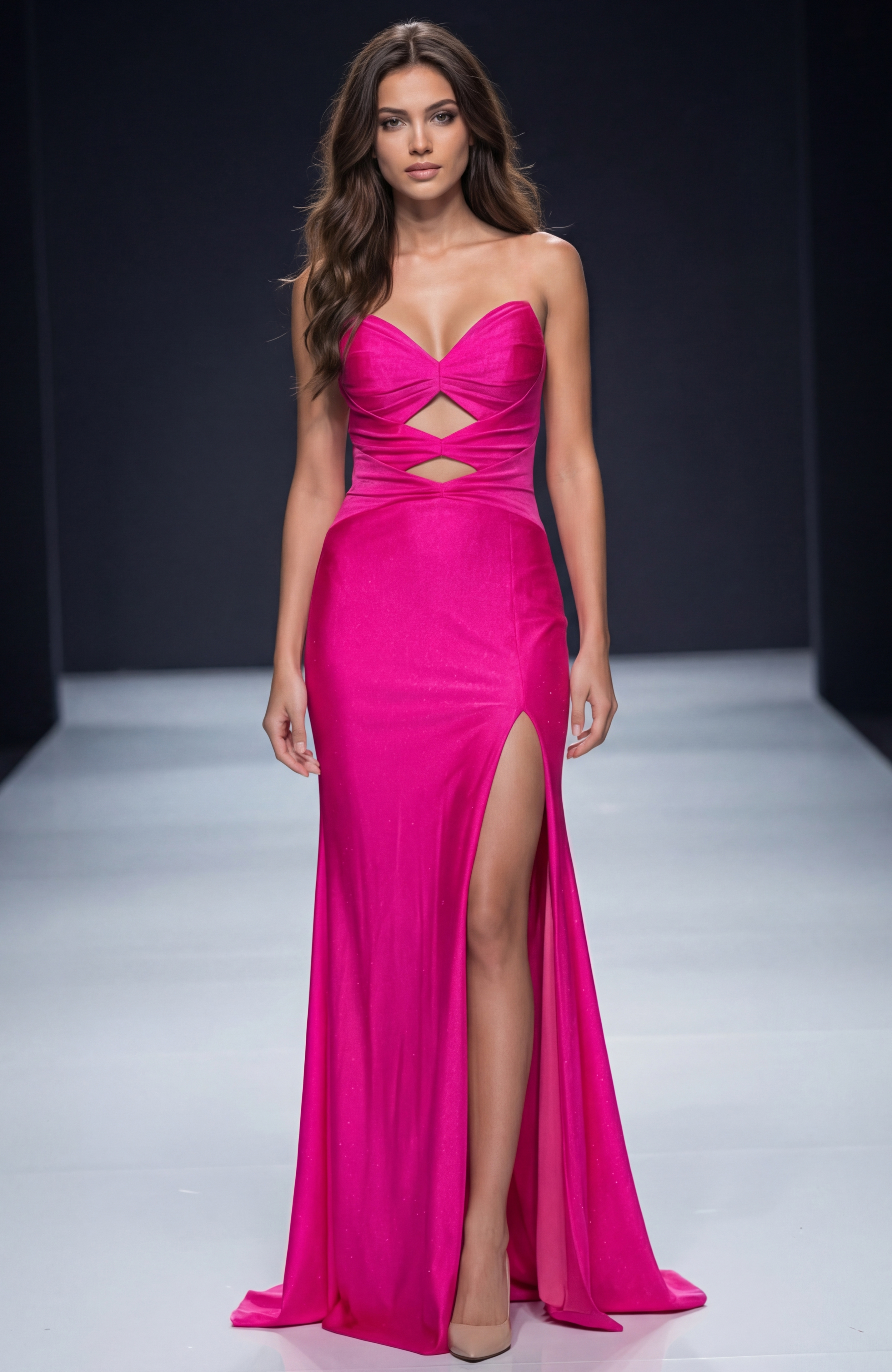 fuchsia high slit sweetheart neckline 48498