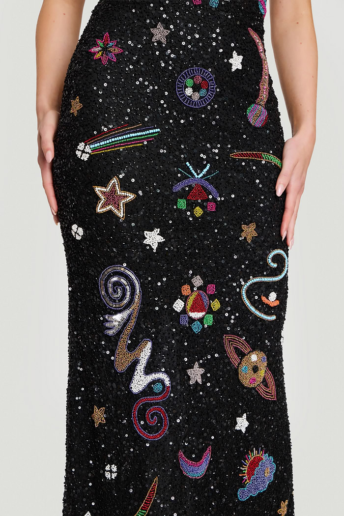 embellished black multi color fitted dress 48571