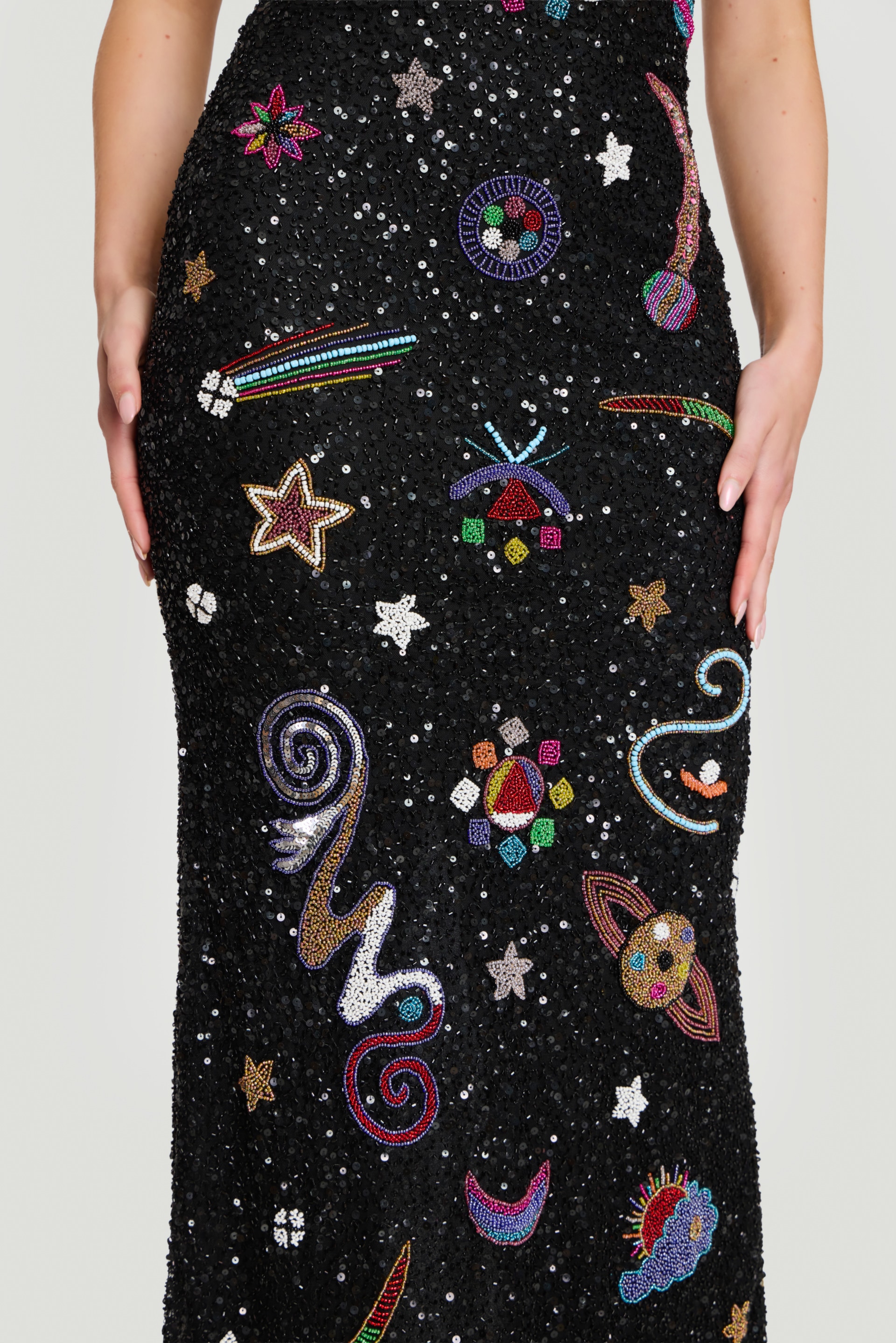 embellished black multi color fitted dress 48571