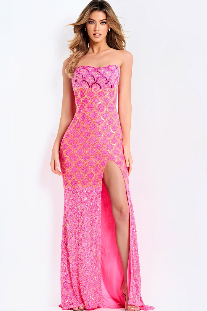 Glamorous fitted gown with radiant bead detailing