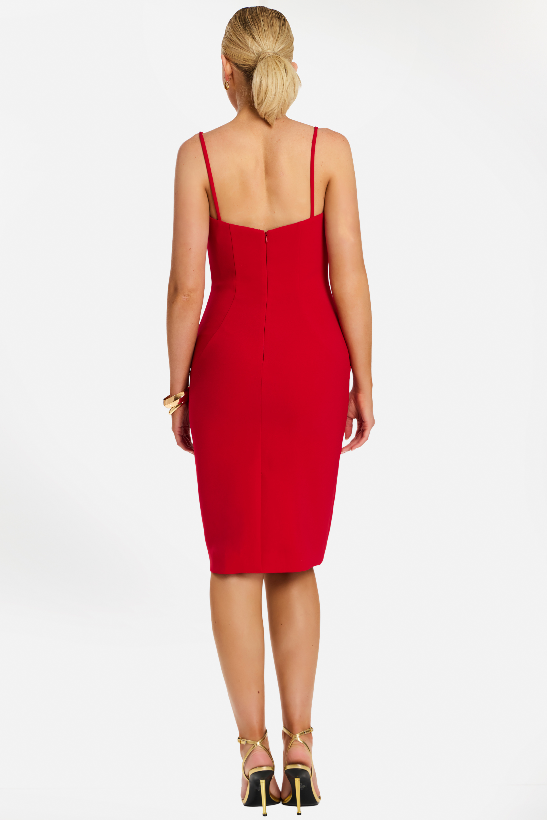 red fitted bodice midi dress 48664