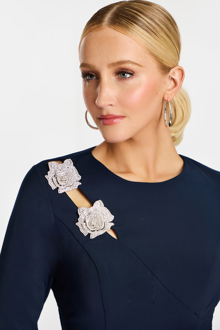 high neck contemporary top with embellished floral details 48665