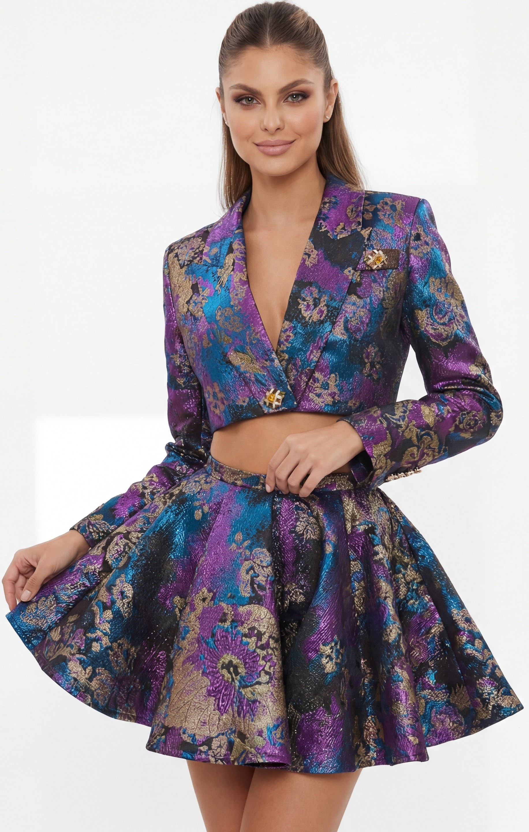 two piece floral v neckline jacket JB43233