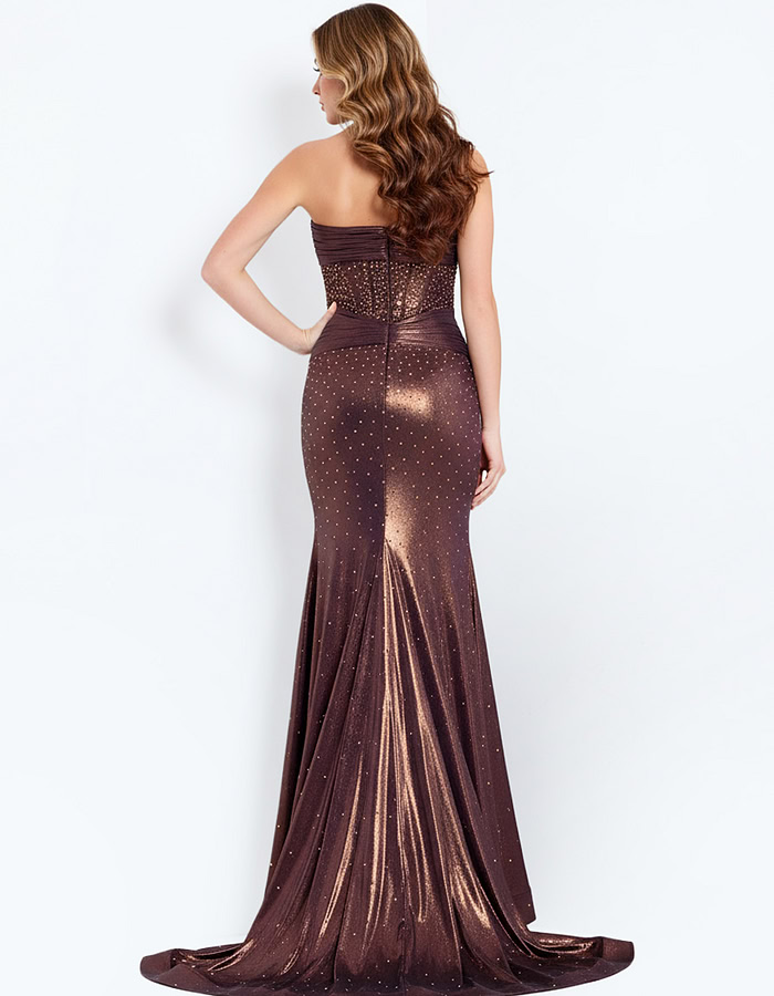Metallic Gown with Rhinestone Accents and Slit 48971
