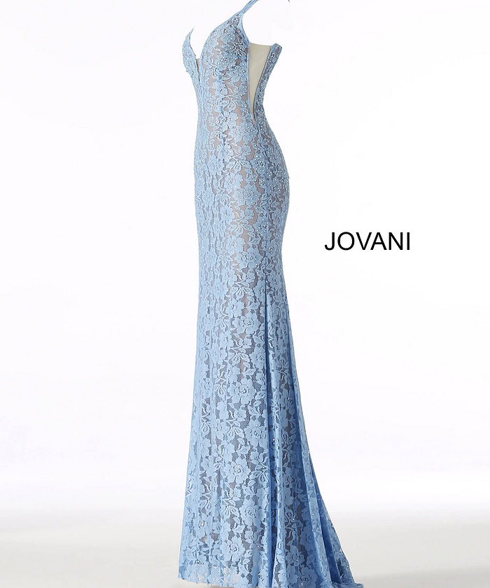 Model wearing Perri Lace Fitted Jovani Prom Dress 48994
