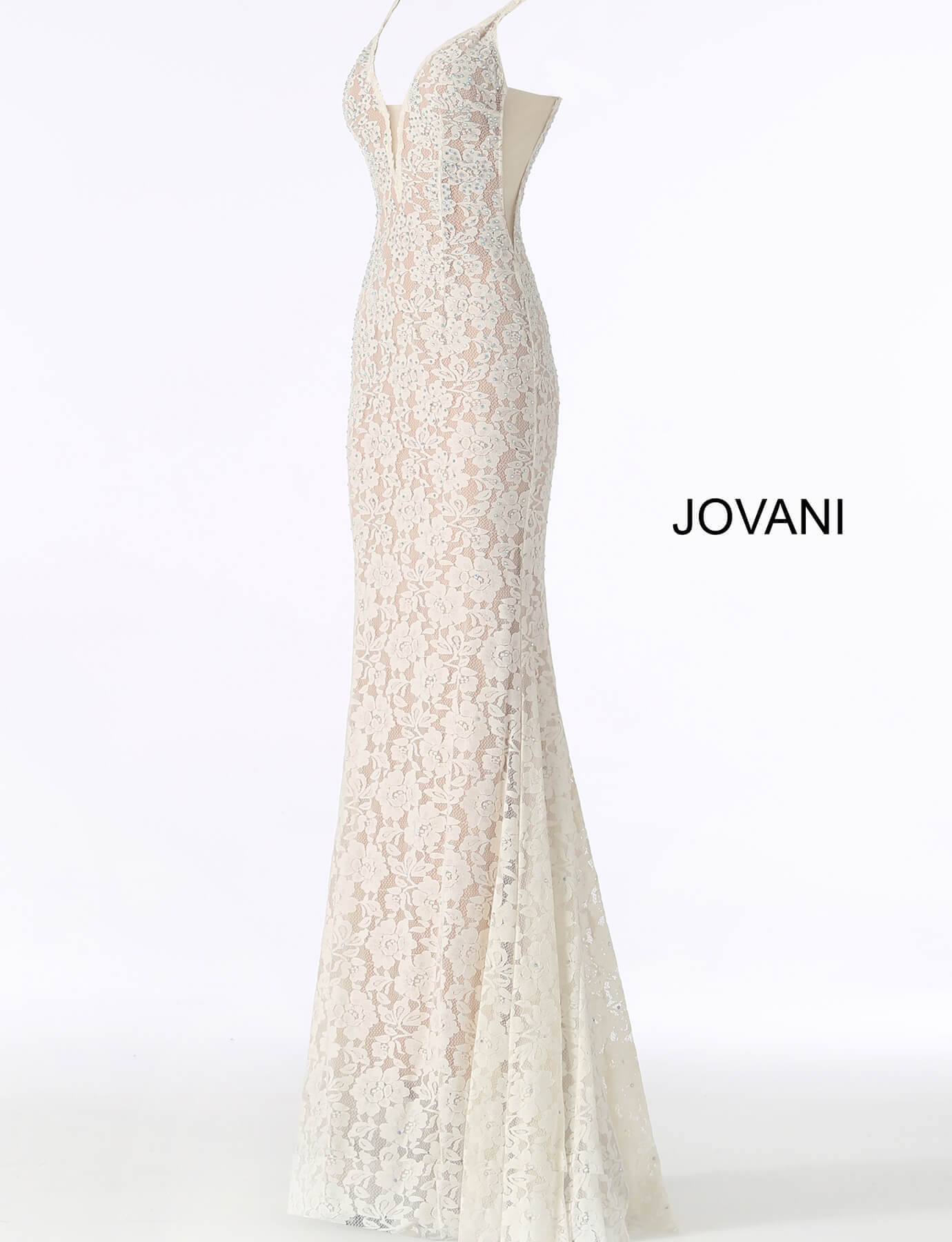 Model wearing Perri Lace Fitted Jovani Prom Dress 48994
