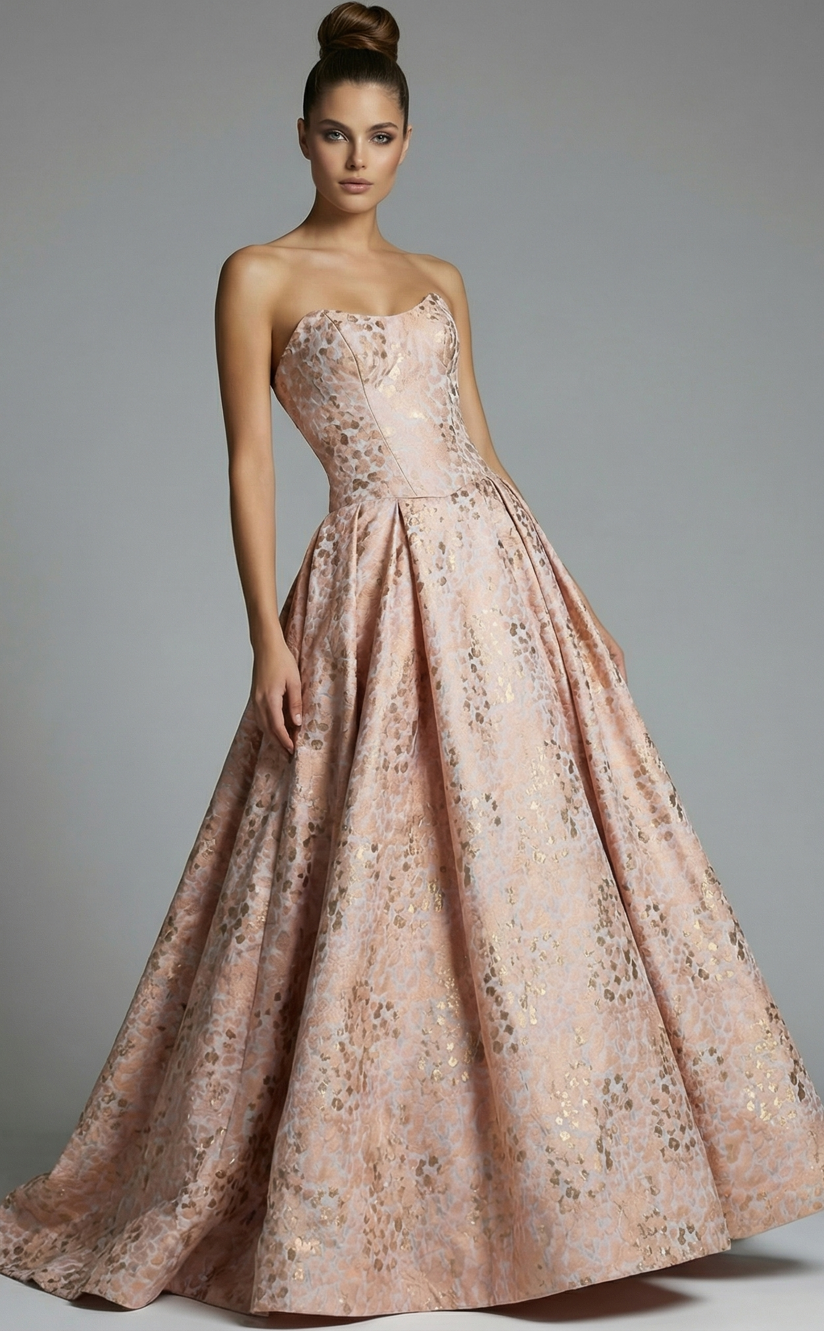 strapless ball gown with fitted bodice and full textured skirt