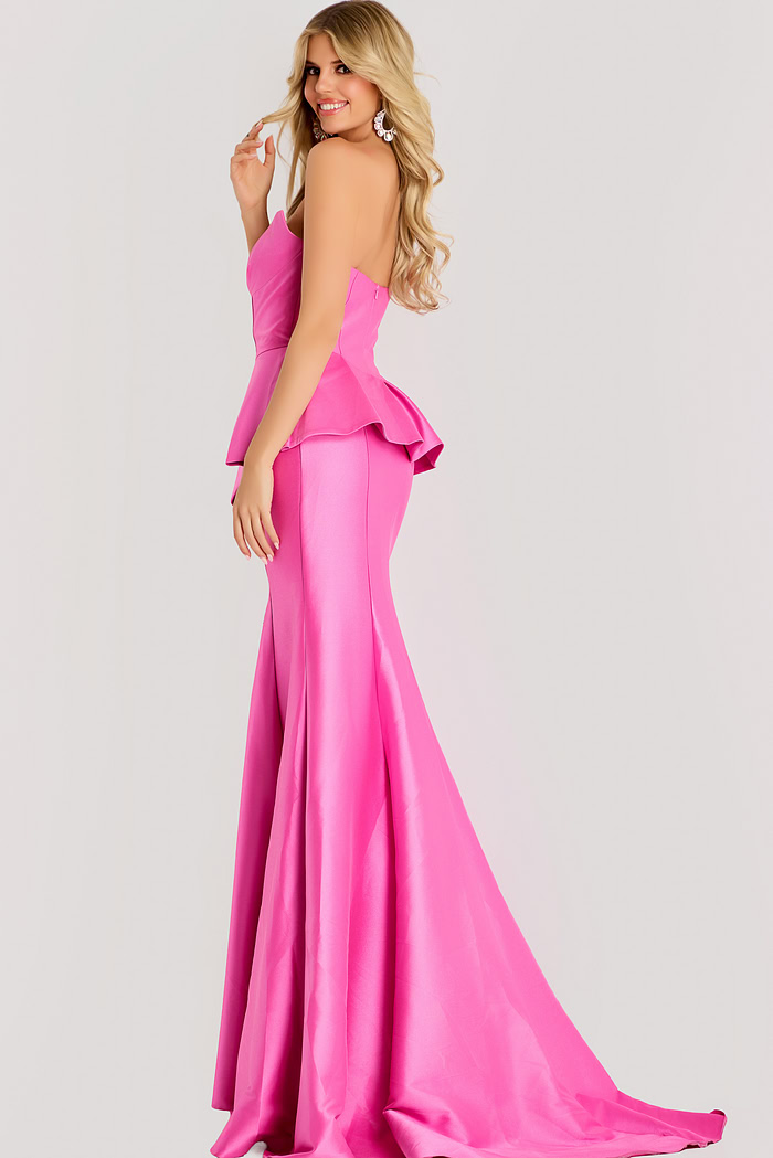 back of mermaid peplum pink dress 49071