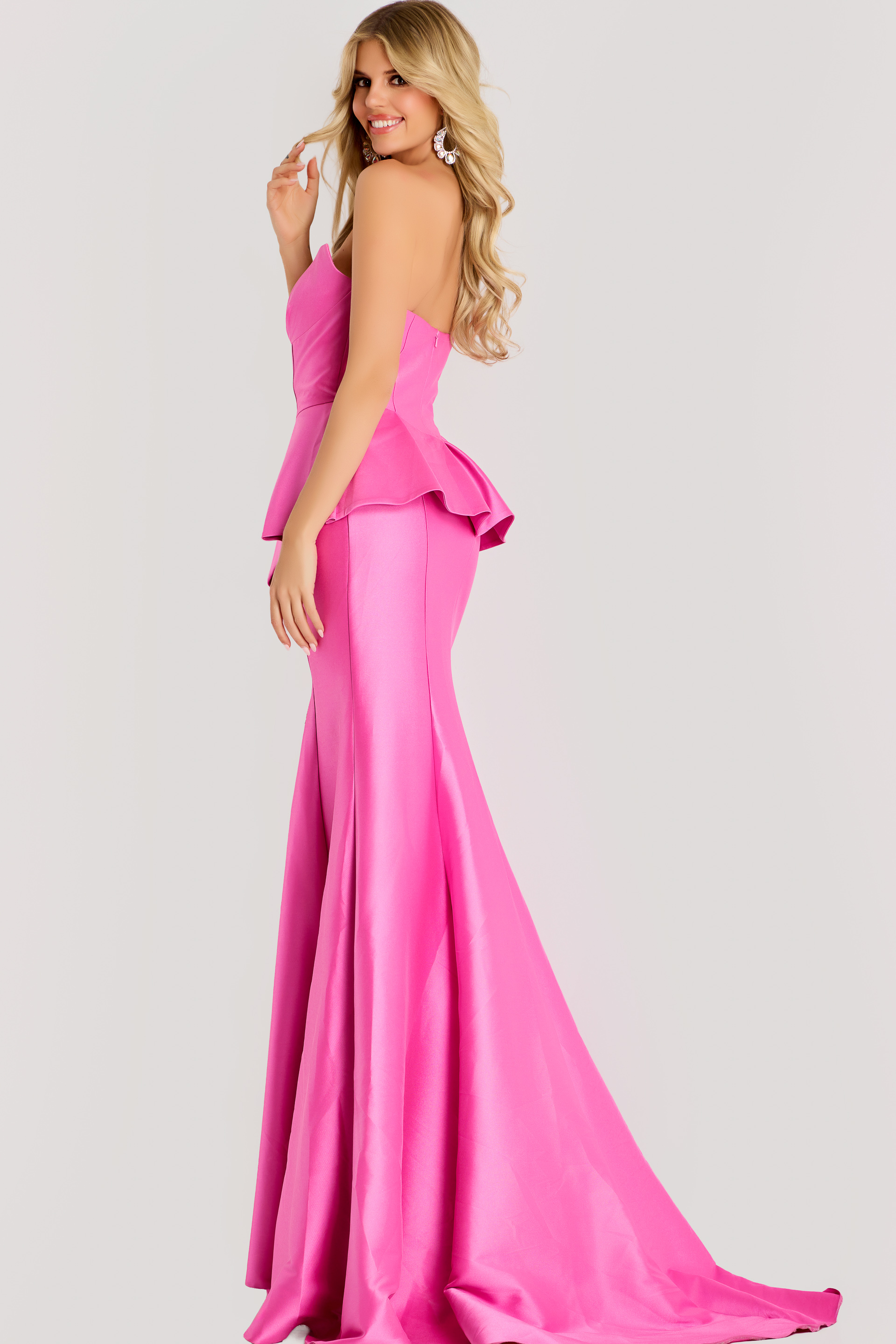 back of mermaid peplum pink dress 49071