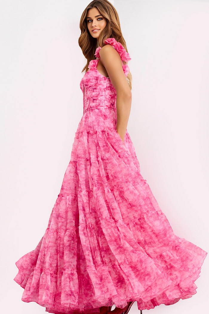 Tiered tulle prom gown with sweetheart neckline