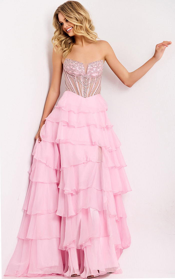 Glamorous beaded bustier prom gown