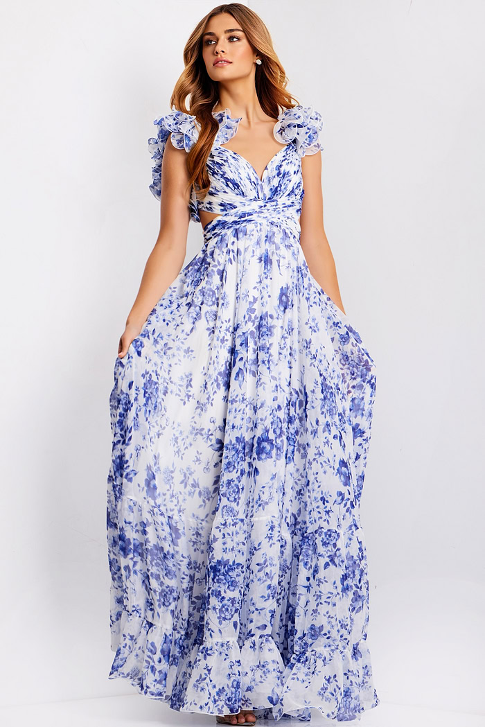 v neckline ruffled sleeve dress 49143