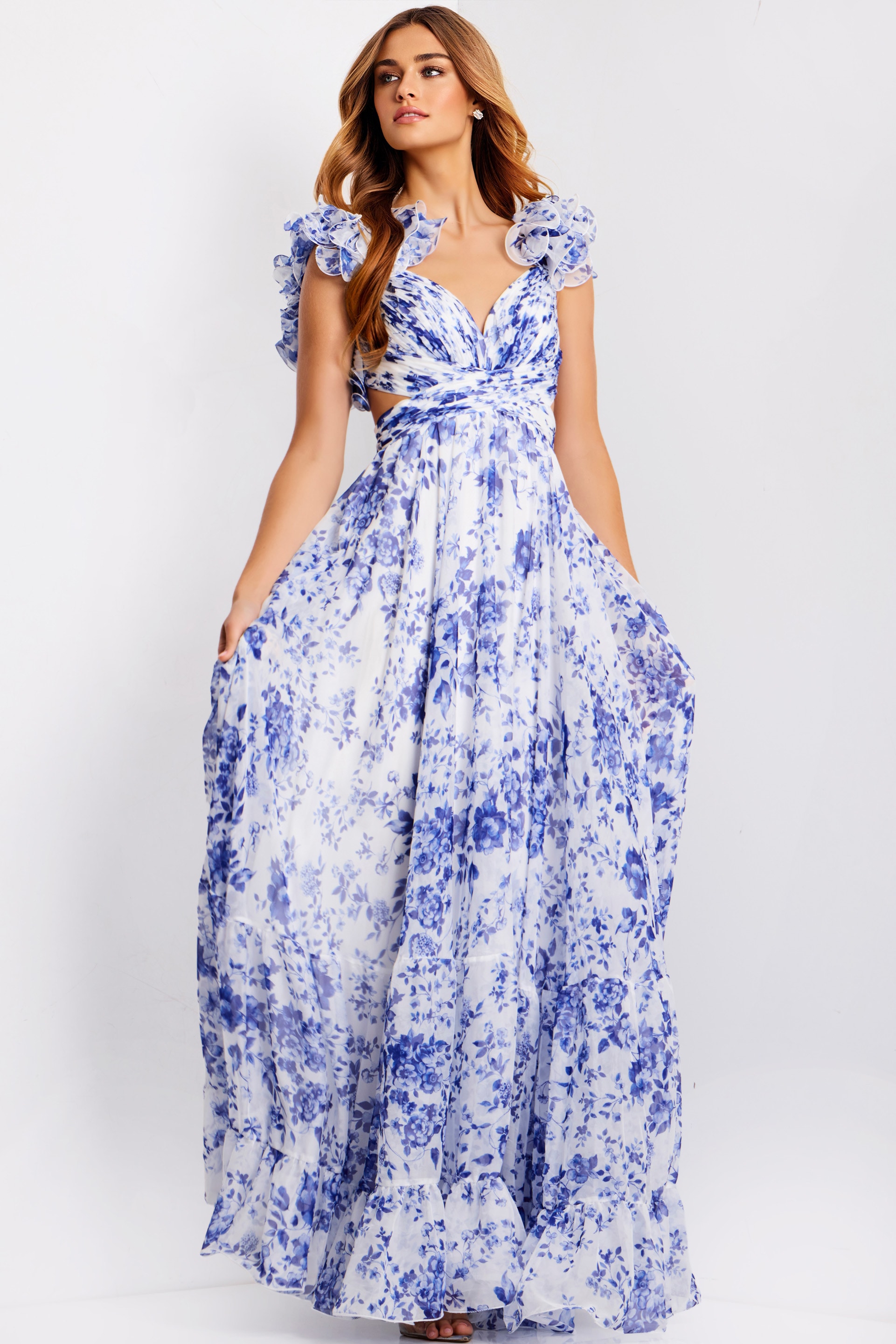 v neckline ruffled sleeve dress 49143