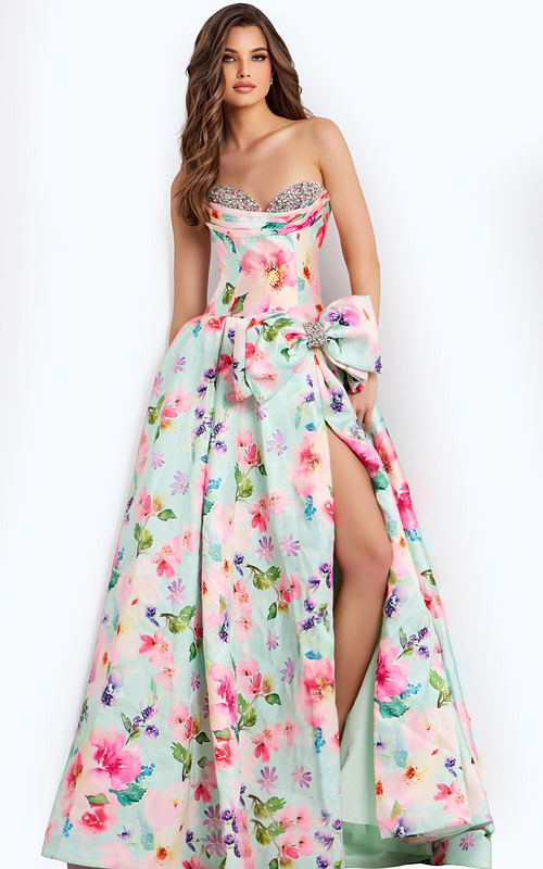 Sweetheart Floral Gown With Beaded Neckline