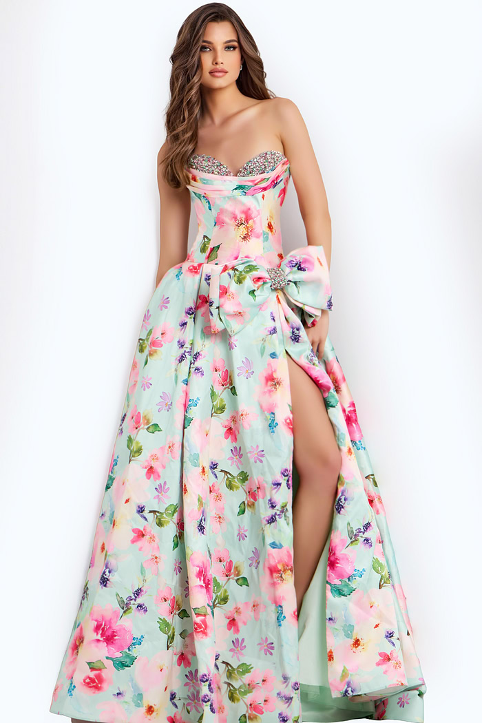 Sweetheart Floral Gown With Beaded Neckline