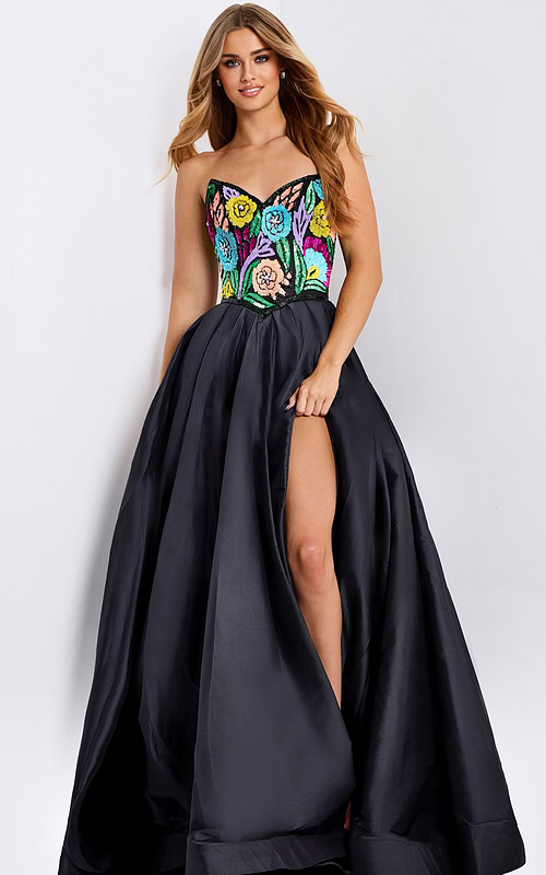 beaded corset bodice with high slit skirt 49233