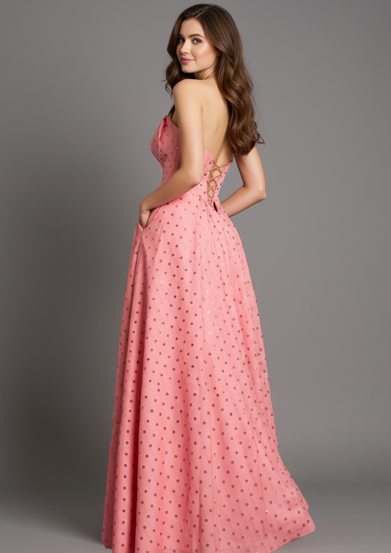 lace up back a line dress 49340