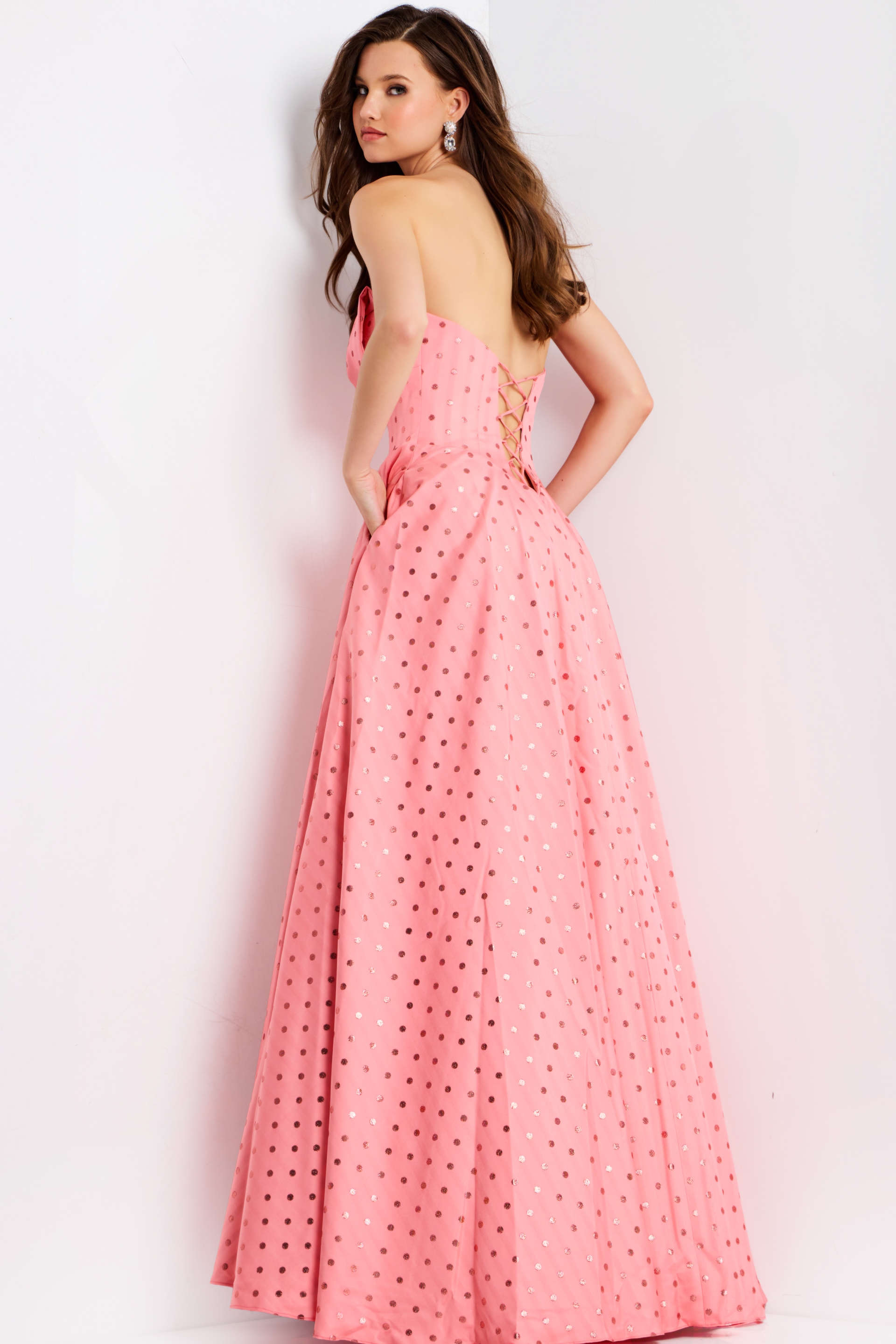 Strapless Sweetheart dress with Bow Accent and Lace-Up Back 49340