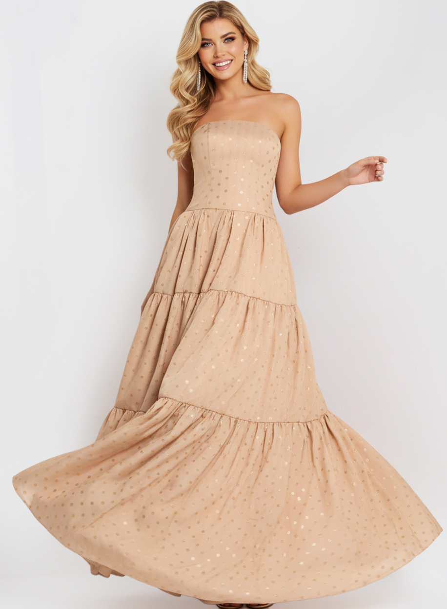 Strapless Tiered Ball Gown with Polka Dot Detail 49341 - Image 8