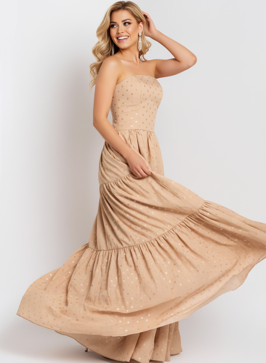 Strapless Tiered Ball Gown with Polka Dot Detail 49341 - Image 7