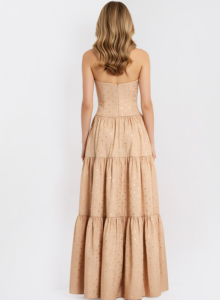 Strapless Tiered Ball Gown with Polka Dot Detail 49341