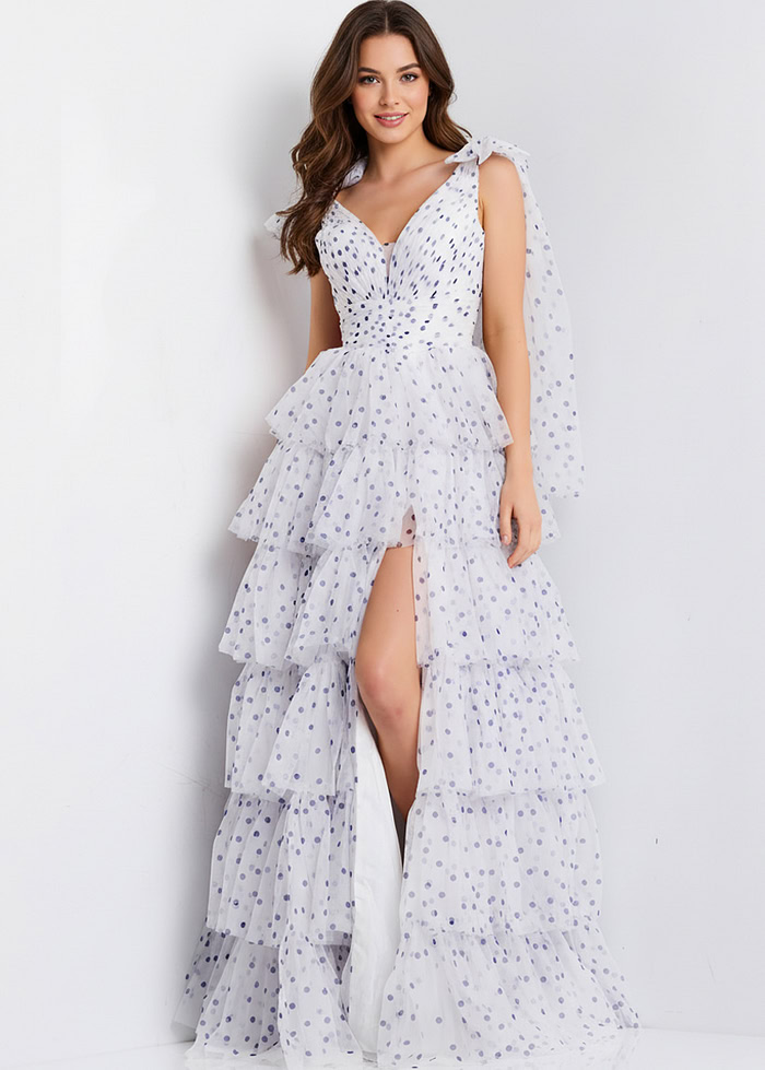 white poko dress with high slit 49358