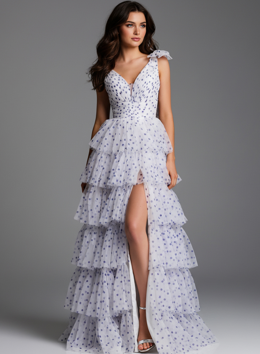 high slit v neck dress 49358