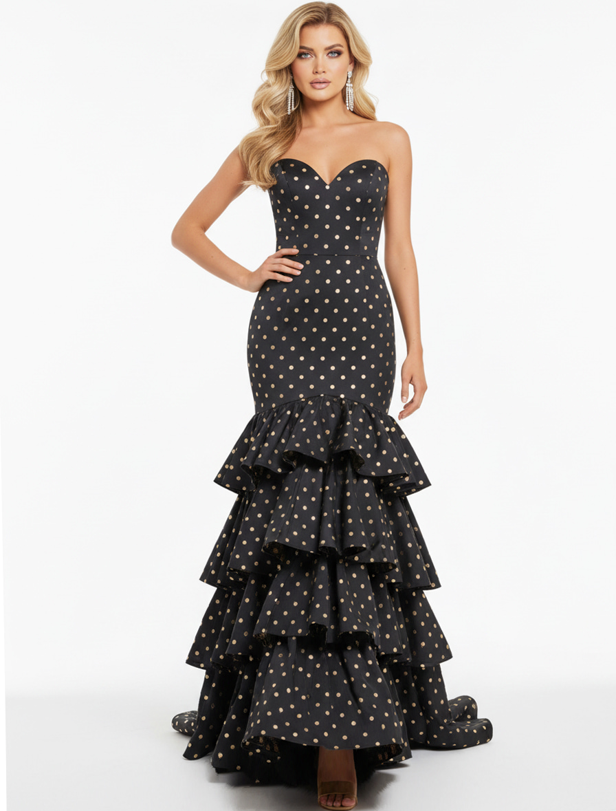 Black sweetheart neckline dress with ruffles 49419