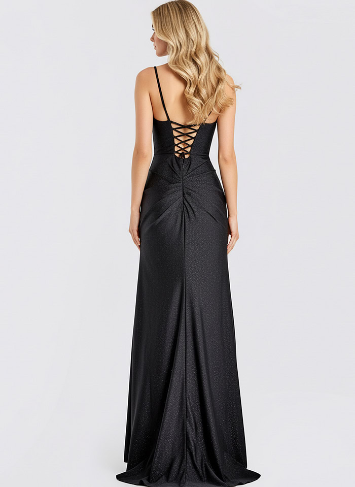 Spaghetti Strap Corset Gown with High Slit 49616