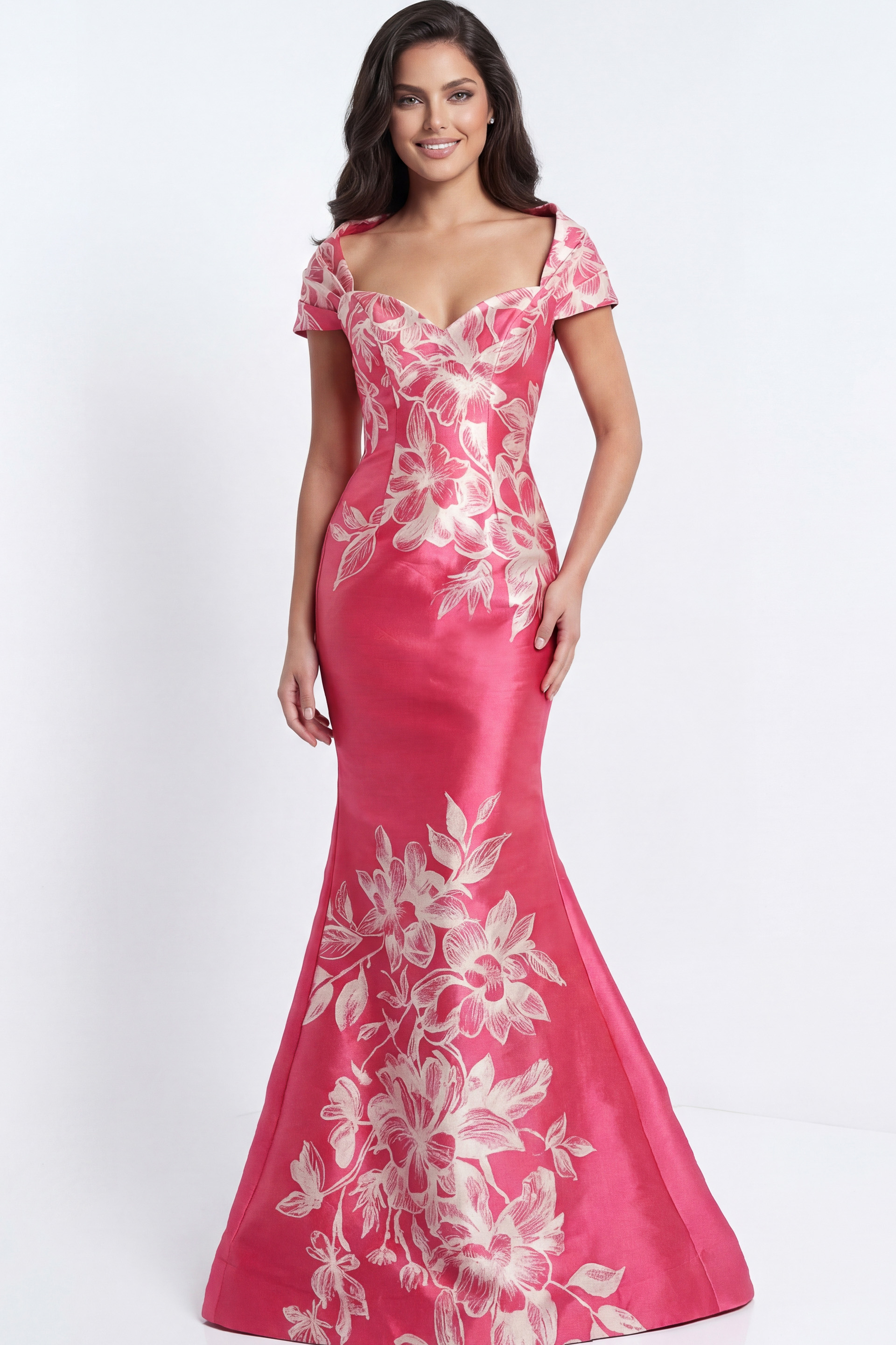 Off shoulder floral mermaid gown with sweetheart neckline