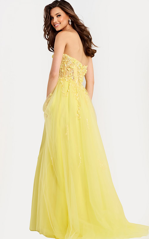 Sheer Bodice Strapless Prom Dress