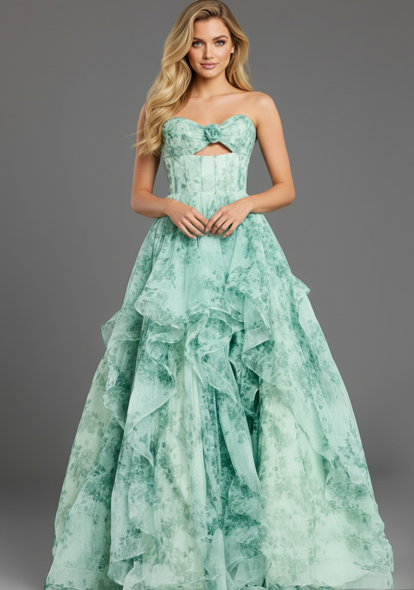 Tiered Floral Gown With Sweetheart Cutout 49777 - Image 4