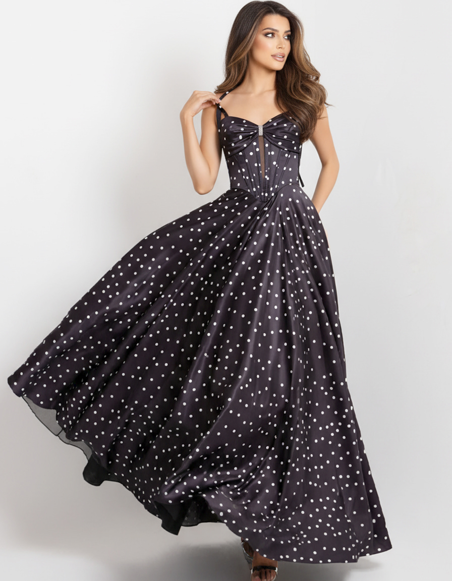 Polka Dot A-Line Gown with Lace Up Back 49774 - Image 9