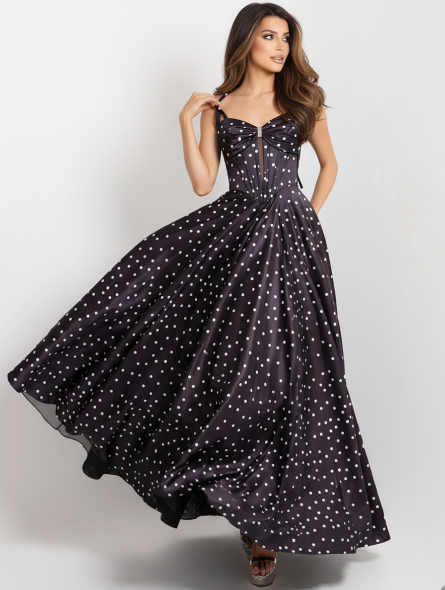 Polka Dot A-Line Gown with Lace Up Back 49774 - Image 6